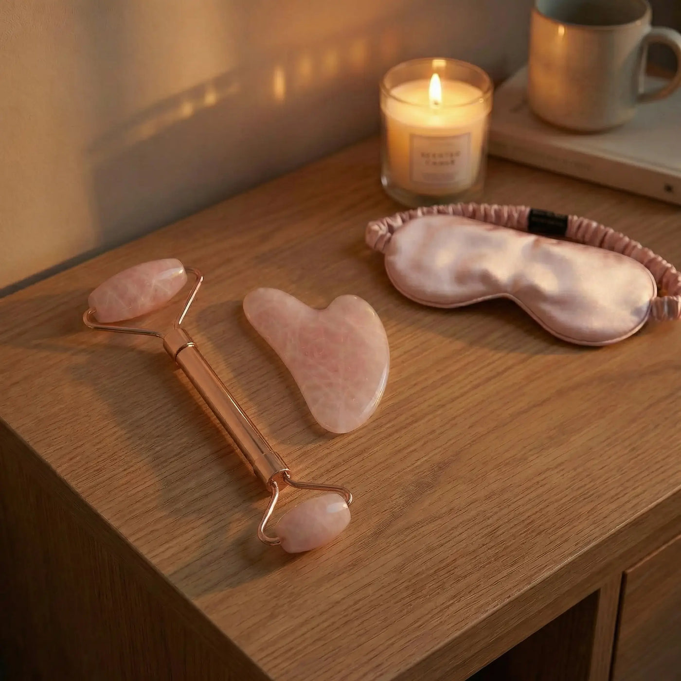 Grade A Brazilian rose quartz with rose gold frame