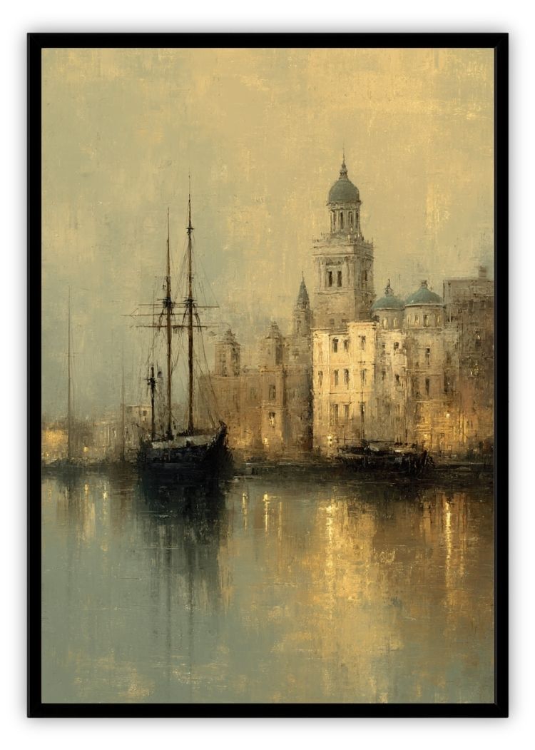 Evening Harbor with Tall Ship