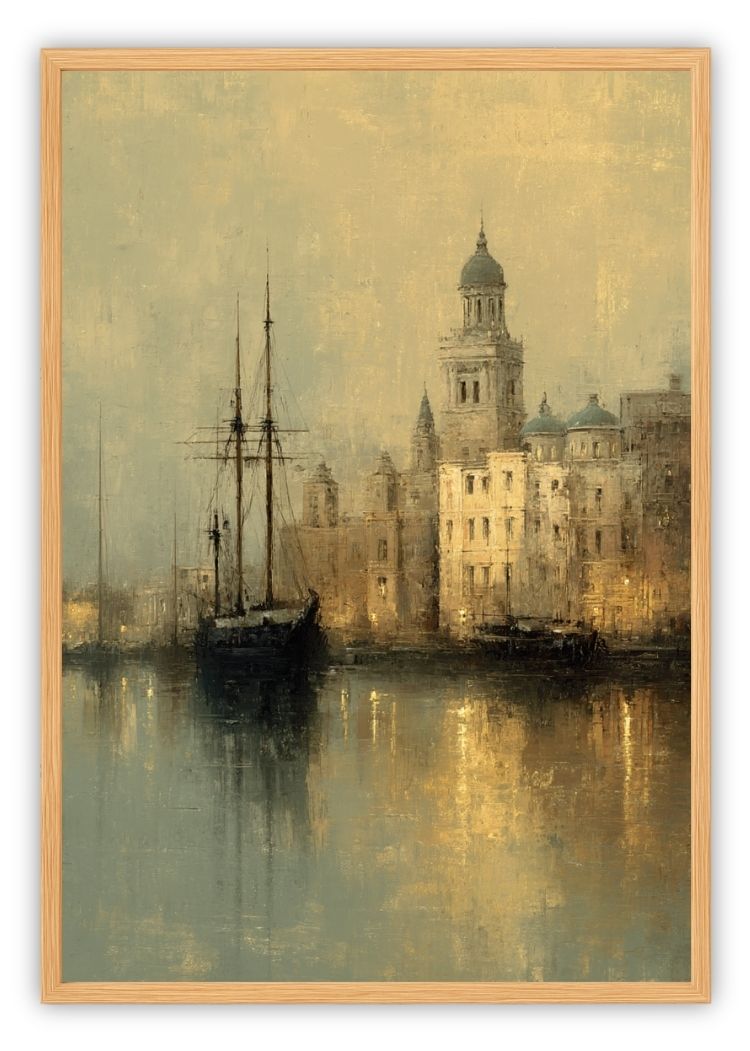 Evening Harbor with Tall Ship